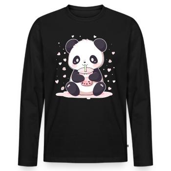 Kawaii Panda trinkt Boba Bubble Tea Chibi - Männer Premium Bio Langarmshirt - Schwarz - Vorne - Nico (187cm)