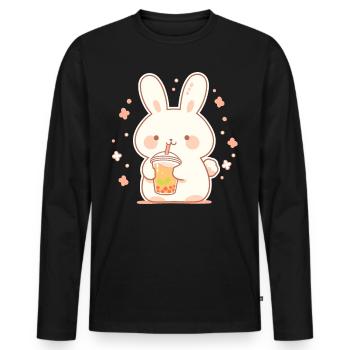 Kawaii Bunny boit Boba Bubble Tea Chibi - T-shirt manches longues Premium bio Homme - noir - Devant - Nico (187cm)