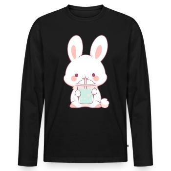 Kawaii Bunny boit Boba Bubble Tea Chibi - T-shirt manches longues Premium bio Homme - noir - Devant - Nico (187cm)