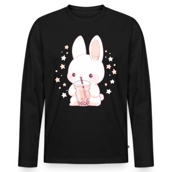 Kawaii Bunny boit Boba Bubble Tea Chibi - T-shirt manches longues Premium bio Homme - noir - Devant - Nico (187cm)