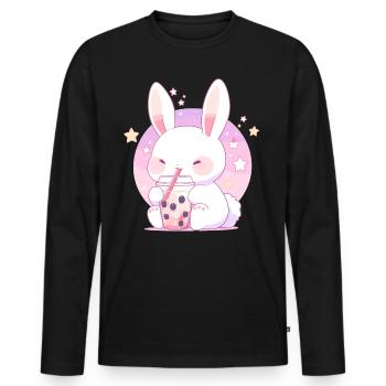 Kawaii Bunny boit Boba Bubble Tea Chibi - T-shirt manches longues Premium bio Homme - noir - Devant - Nico (187cm)