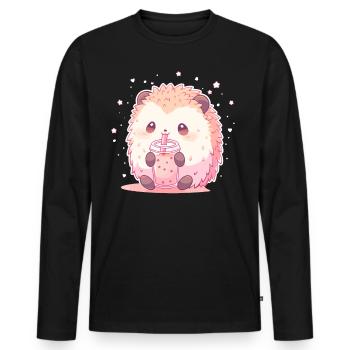 Kawaii Hérisson Boissons Boba Bubble Tea Chibi - T-shirt manches longues Premium bio Homme - noir - Devant - Nico (187cm)