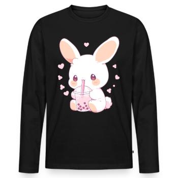 Kawaii Bunny boit Boba Bubble Tea Chibi - T-shirt manches longues Premium bio Homme - noir - Devant - Nico (187cm)