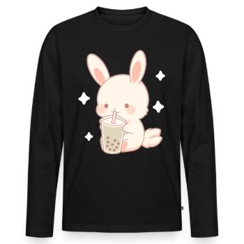 Kawaii Bunny boit Boba Bubble Tea Chibi - T-shirt manches longues Premium bio Homme - noir - Devant - Nico (187cm)