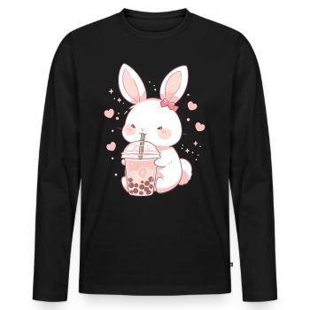 Kawaii Bunny boit Boba Bubble Tea Chibi - T-shirt manches longues Premium bio Homme - noir - Devant - Nico (187cm)