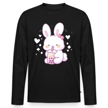 Kawaii Bunny boit Boba Bubble Tea Chibi - T-shirt manches longues Premium bio Homme - noir - Devant - Nico (187cm)