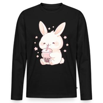 Kawaii Bunny boit Boba Bubble Tea Chibi - T-shirt manches longues Premium bio Homme - noir - Devant - Nico (187cm)