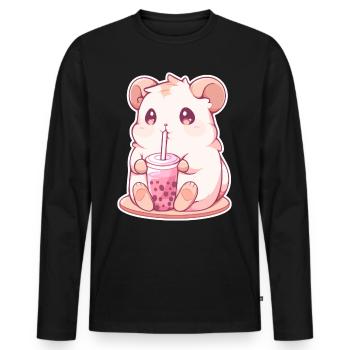 Kawaii Hamster Boissons Boba Bubble Tea Chibi - T-shirt manches longues Premium bio Homme - noir - Devant - Nico (187cm)