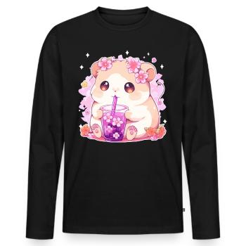 Kawaii Hamster Boissons Boba Bubble Tea Chibi - T-shirt manches longues Premium bio Homme - noir - Devant - Nico (187cm)