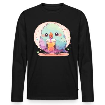 Inséparable kawaii boit Boba Bubble Tea Chibi - T-shirt manches longues Premium bio Homme - noir - Devant - Nico (187cm)