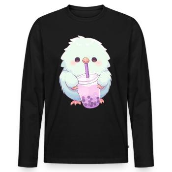 Inséparable kawaii boit Boba Bubble Tea Chibi - T-shirt manches longues Premium bio Homme - noir - Devant - Nico (187cm)
