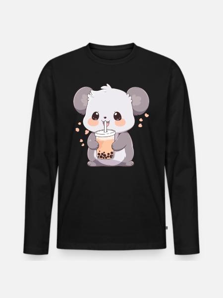 Kawaii Koala Drinks Boba Bubble Tea Chibi - Men's Premium Organic Long Sleeve Shirt - black
