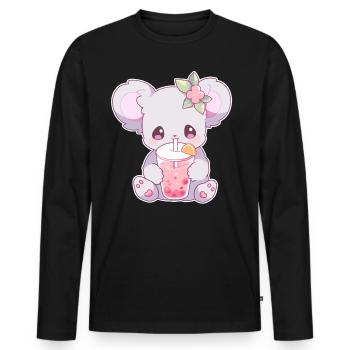 Kawaii Koala trinkt Boba Bubble Tea Chibi - Männer Premium Bio Langarmshirt - Schwarz - Vorne - Nico (187cm)