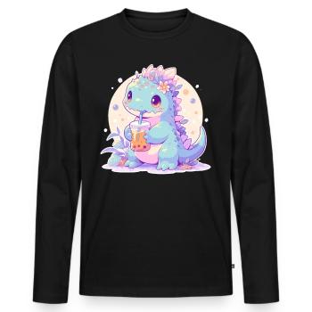 Kawaii Dinosaurier trinkt Boba Bubble Tea Chibi - Männer Premium Bio Langarmshirt - Schwarz - Vorne - Nico (187cm)