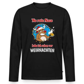 Rentier Rote Nase Bier Lustiges Alkohol Weihnachts - Männer Premium Bio Langarmshirt - Schwarz - Vorne - Nico (187cm)