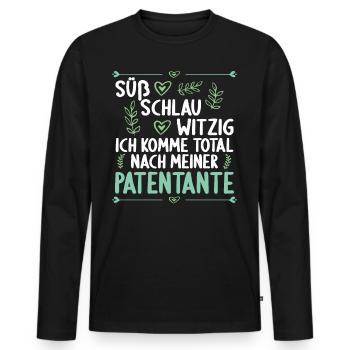 Ich komme total nach meiner Patentante Patenkind - Männer Premium Bio Langarmshirt - Schwarz - Vorne - Nico (187cm)