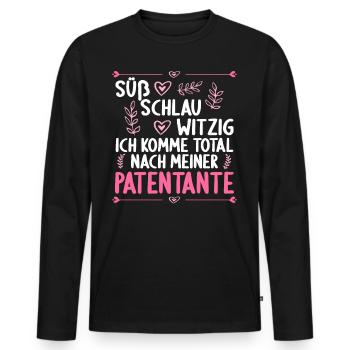Ich komme total nach meiner Patentante Patenkind - Männer Premium Bio Langarmshirt - Schwarz - Vorne - Nico (187cm)