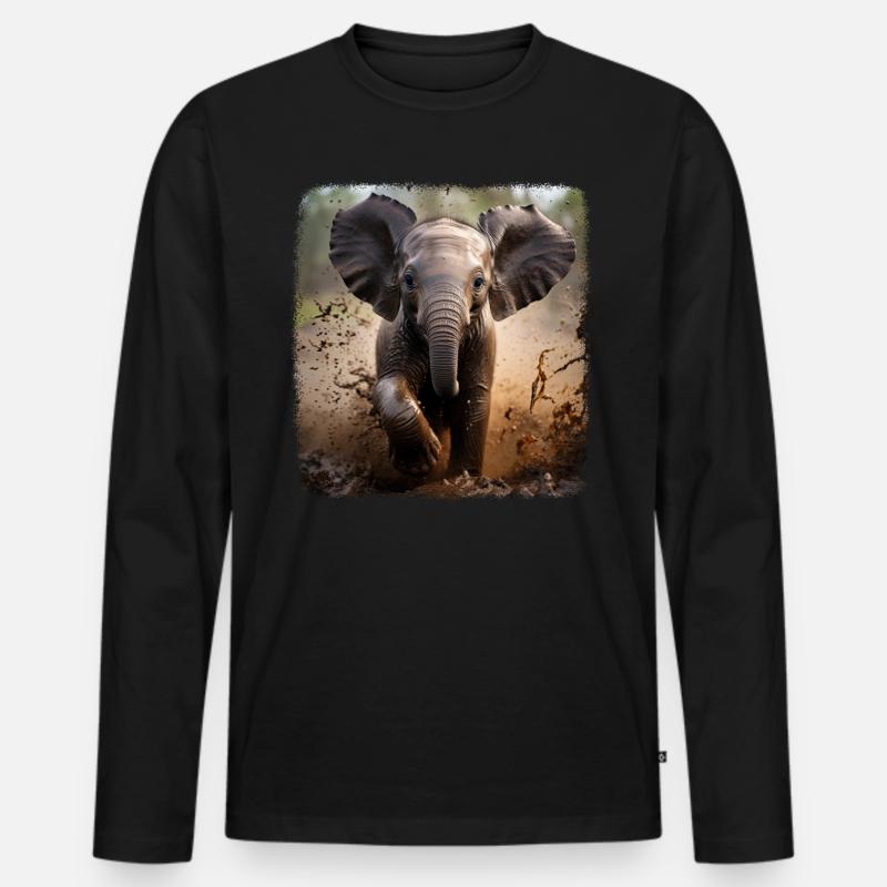 Elefanten realistic Elefant - Männer Premium Bio Langarmshirt - Schwarz