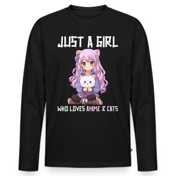 Kawaii Girl Anime Manga Fille et chat - T-shirt manches longues Premium bio Homme - noir - Devant - Nico (187cm)