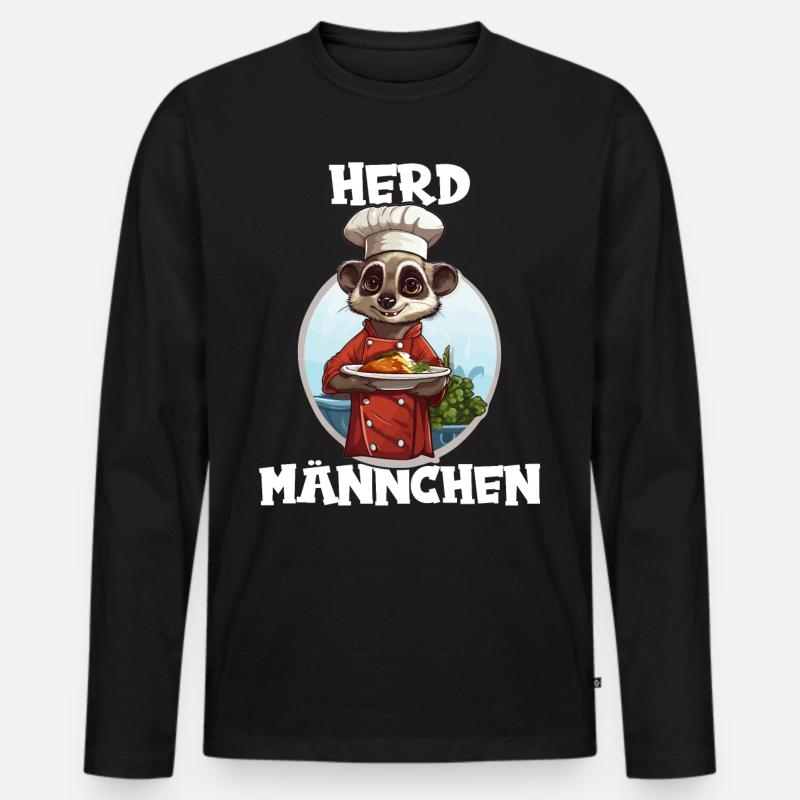 Erdmännchen kochen Koch Kochmütze Herdmännchen - Männer Premium Bio Langarmshirt - Schwarz