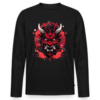 Japanese Hannya Demon Samurai Warrior Oni Mask - Men's Premium Organic Long Sleeve Shirt - black - Front - Nico (187cm)