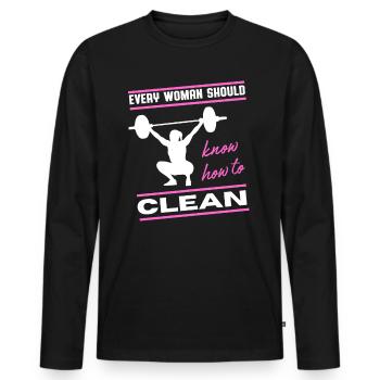 Femme Propre Drôle Haltérophilie Gym - T-shirt manches longues Premium bio Homme - noir - Devant - Nico (187cm)