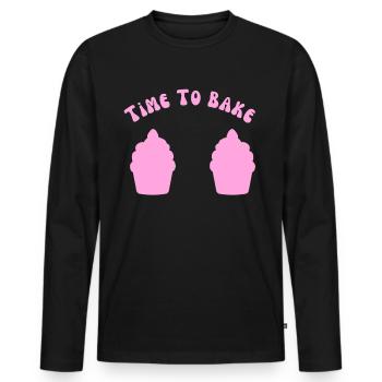 "Time To Bake" Funny Cupcakes Baker Dessert - Men's Premium Organic Long Sleeve Shirt - black - Front - Nico (187cm)