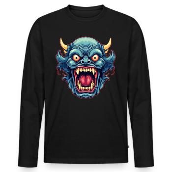 Japanese Hannya Demon Samurai Warrior Oni Mask - Men's Premium Organic Long Sleeve Shirt - black - Front - Nico (187cm)