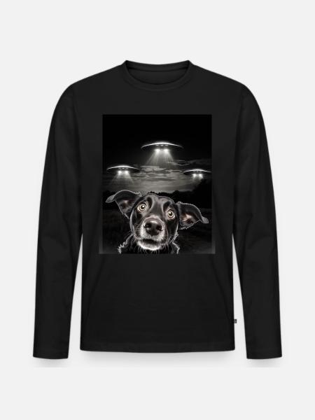 Sjove hunde selfie foran UFO'er Hund UFO - Premium økologisk langærmet T-shirt til mænd - sort