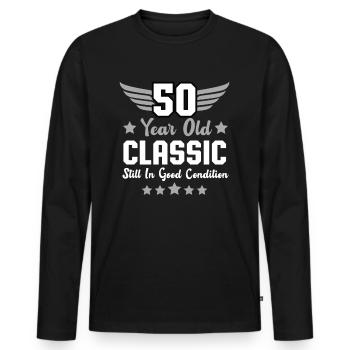 50e anniversaire rond anniversaire classique hommes - T-shirt manches longues Premium bio Homme - noir - Devant - Nico (187cm)