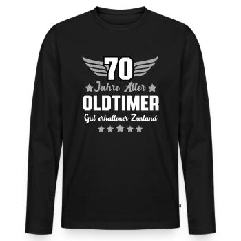 70e anniversaire rond anniversaire vintage hommes - T-shirt manches longues Premium bio Homme - noir - Devant - Nico (187cm)
