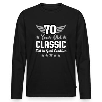 70e anniversaire rond anniversaire classique hommes - T-shirt manches longues Premium bio Homme - noir - Devant - Nico (187cm)