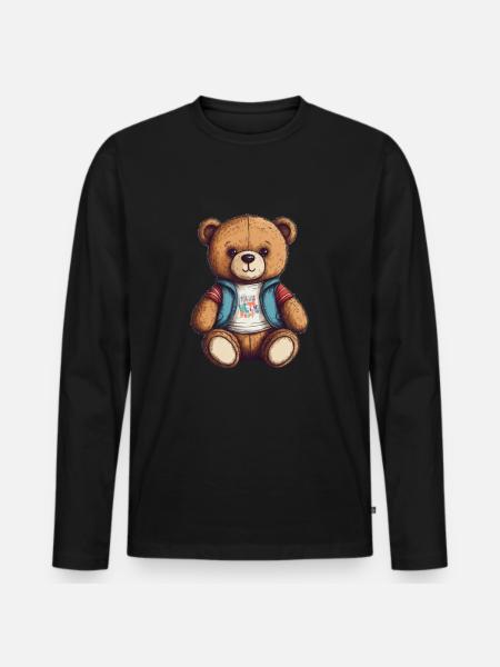 Teddy Bear Cartoon Teddy Bear Cute - Men's Premium Organic Long Sleeve Shirt - black
