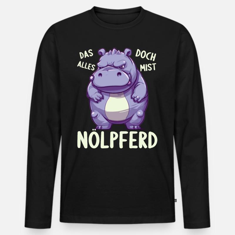 Nilpferd Hippo meckern Meckerer Nölpferd - Männer Premium Bio Langarmshirt - Schwarz