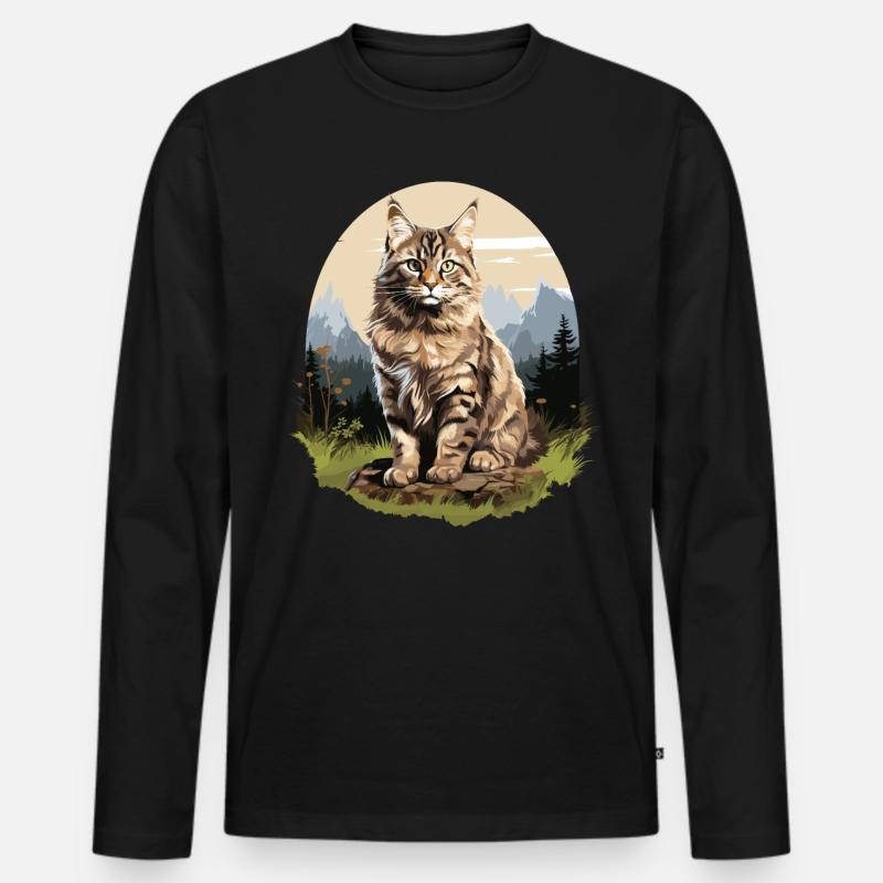 Cat Katzen American Bobtail - Männer Premium Bio Langarmshirt - Schwarz