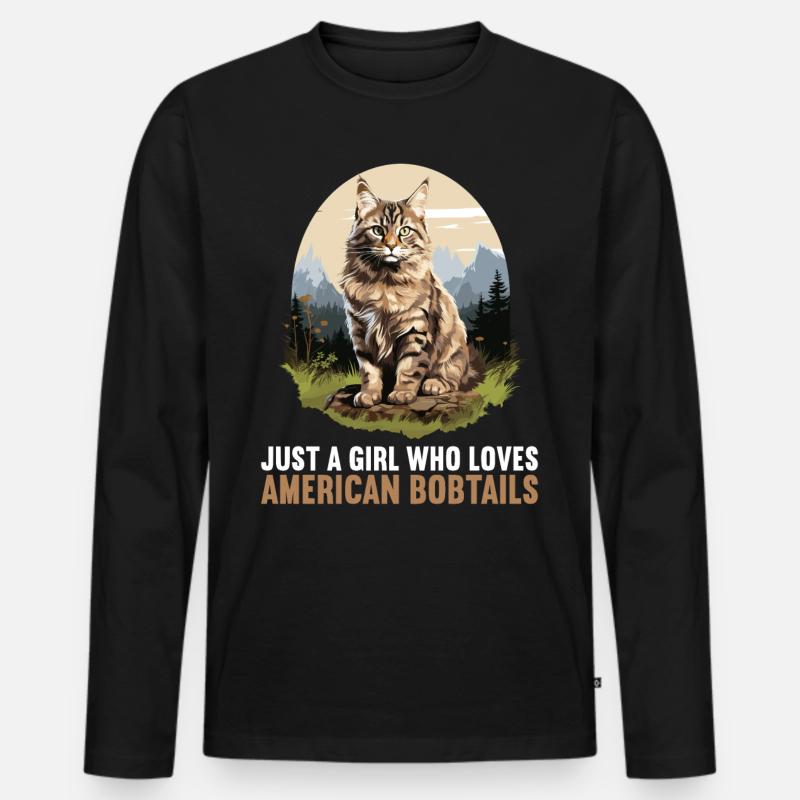 Cat Katzen American Bobtail - Männer Premium Bio Langarmshirt - Schwarz