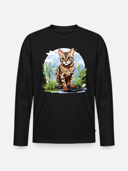 Bengal Cat Bengalkatze - Männer Premium Bio Langarmshirt - Schwarz