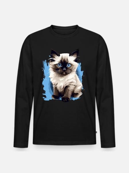 Birman Cat Birma Katze - Männer Premium Bio Langarmshirt - Schwarz