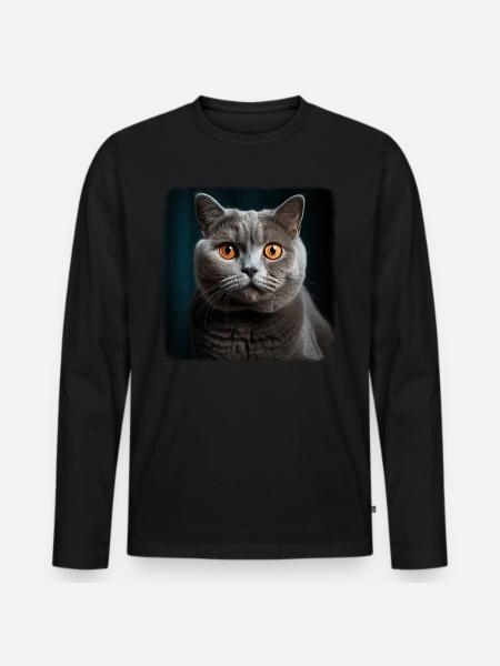 Kattekatte Britisk korthår Britisk korthår - Premium økologisk langærmet T-shirt til mænd - sort