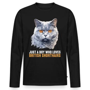 Cat Cats British Shorthair British Shorthair - Men's Premium Organic Long Sleeve Shirt - black - Front - Nico (187cm)