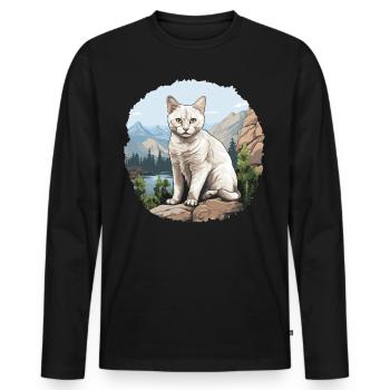 Burmilla Chaton Burmilla Chat - T-shirt manches longues Premium bio Homme - noir - Devant - Nico (187cm)