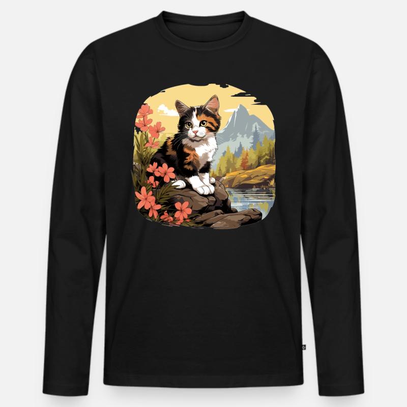 Calico Cat Glückskatze - Männer Premium Bio Langarmshirt - Schwarz