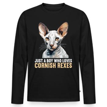 Cornish Rex Kätzchen Cornish Rex Katze - Männer Premium Bio Langarmshirt - Schwarz - Vorne - Nico (187cm)