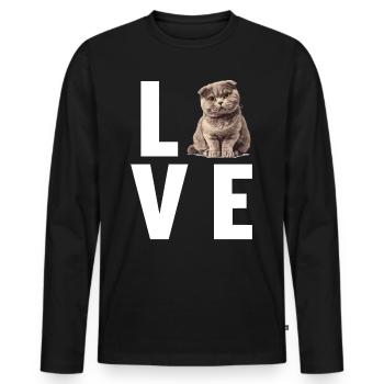 Scottish Fold Kätzchen Scottish Fold Katze - Männer Premium Bio Langarmshirt - Schwarz - Vorne - Nico (187cm)