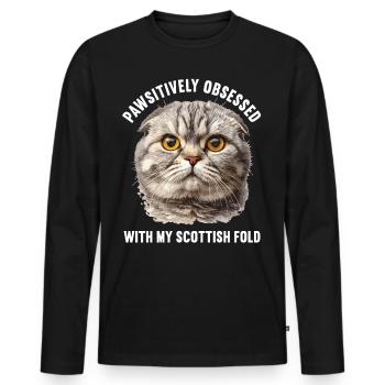 Scottish Fold Kätzchen Scottish Fold Katze - Männer Premium Bio Langarmshirt - Schwarz - Vorne - Nico (187cm)