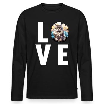 Chat Sibérien Sibirische Katze - T-shirt manches longues Premium bio Homme - noir - Devant - Nico (187cm)