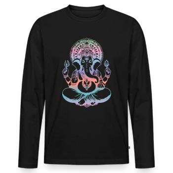 Ganesh Dieu hindou Ganesha éléphant spirituel - T-shirt manches longues Premium bio Homme - noir - Devant - Nico (187cm)
