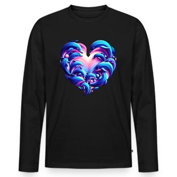 Delfin Liebesherz Fusion - Männer Premium Bio Langarmshirt - Schwarz - Vorne - Nico (187cm)