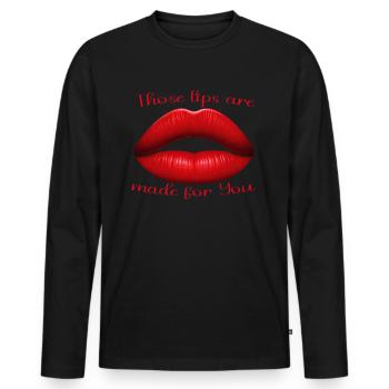 Umarmung roter Lippen - Männer Premium Bio Langarmshirt - Schwarz - Vorne - Nico (187cm)