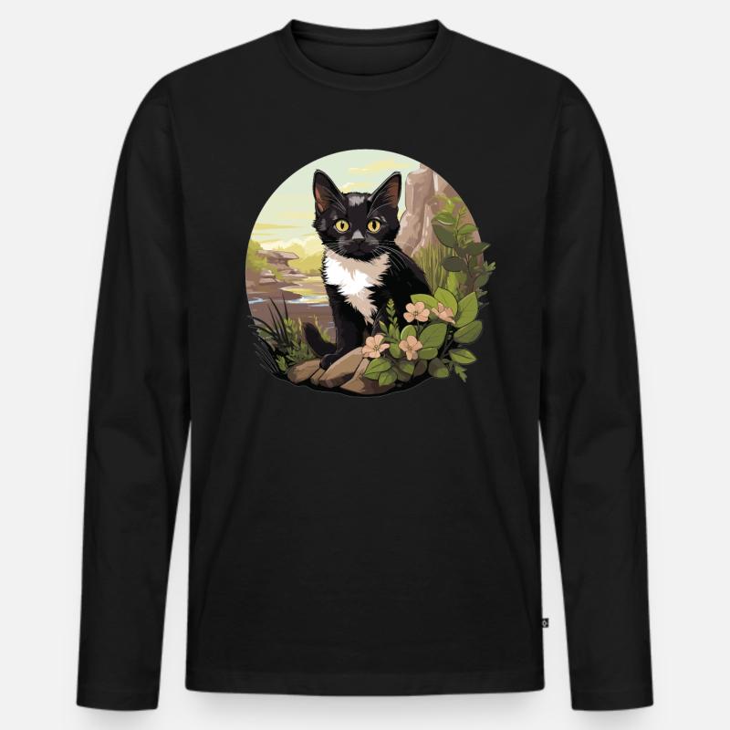 Tuxedo Kätzchen Tuxedo Katze - Männer Premium Bio Langarmshirt - Schwarz